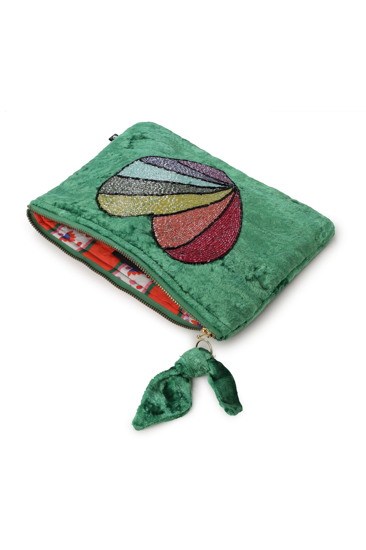 Emily Lovelock Heart Jelly Bean Green Viscose Velvet Pochette