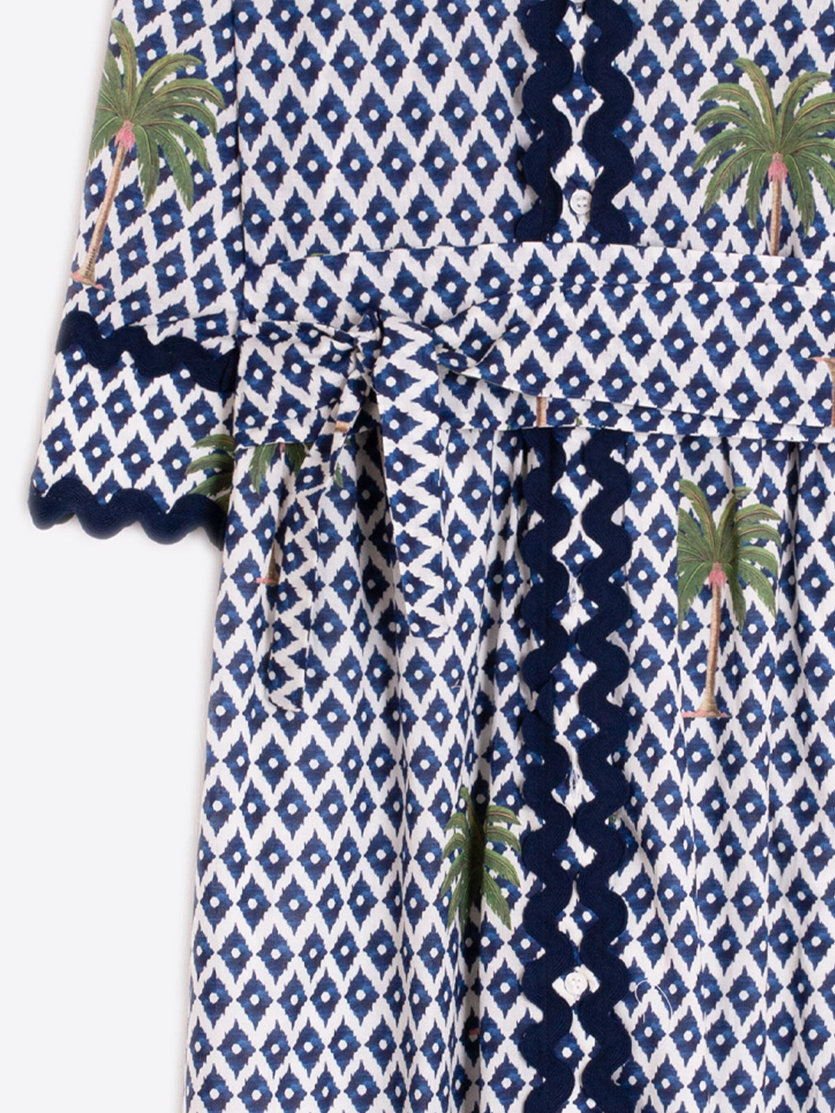 Vilagallo Ikat Palm Printed Cotton Midi Dress