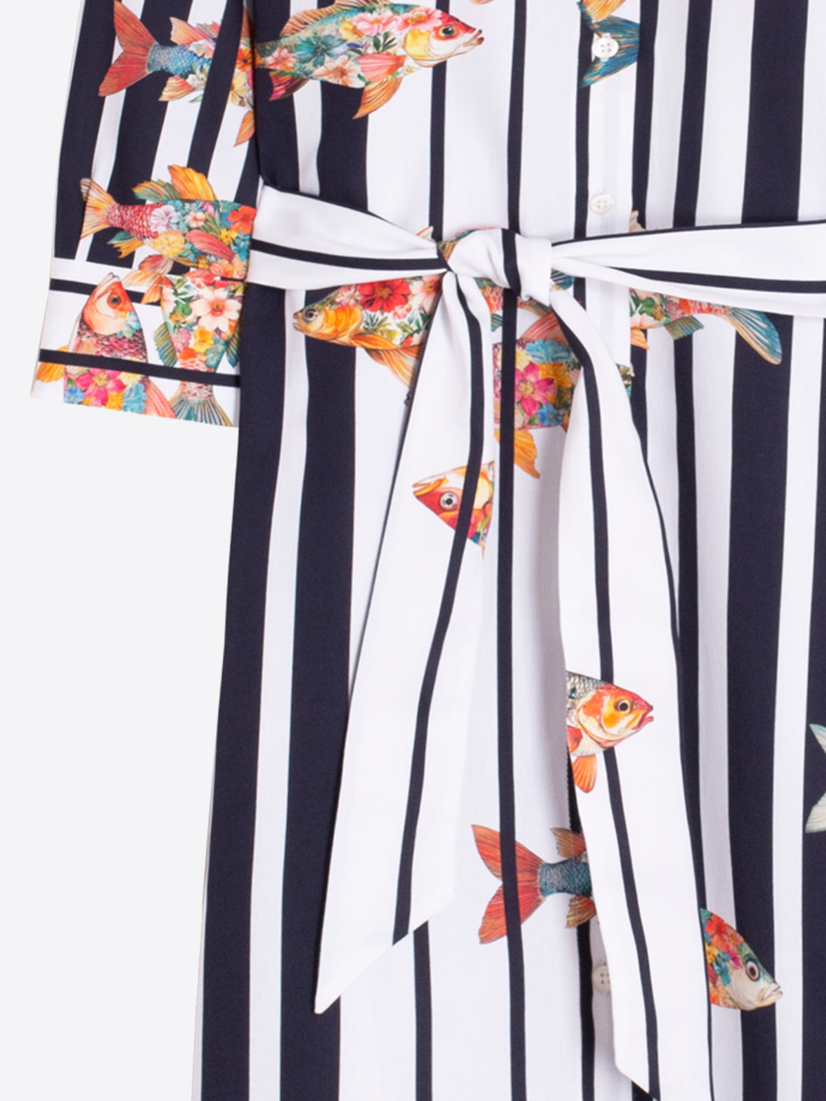 Vilagallo Striped Fish Print Cotton Shirt Dress