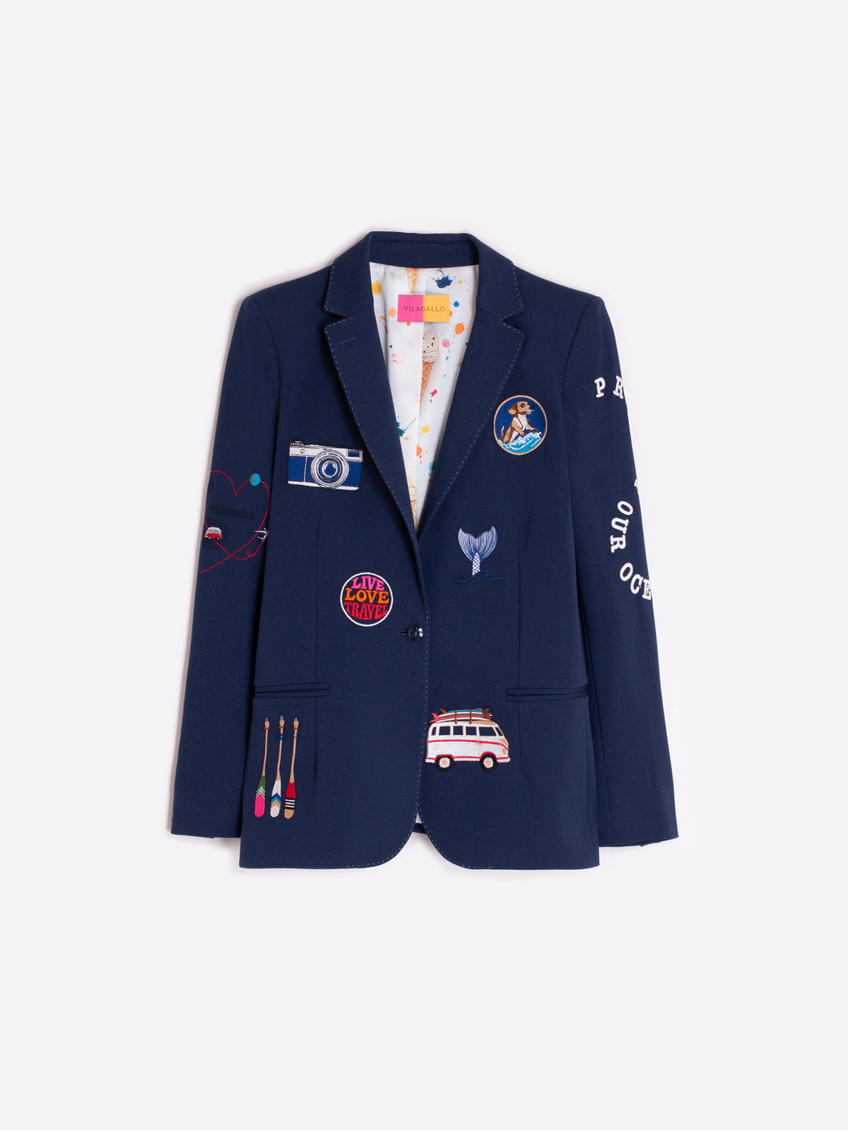 Vilagallo Navy Blue Surf Embroidered Jacket