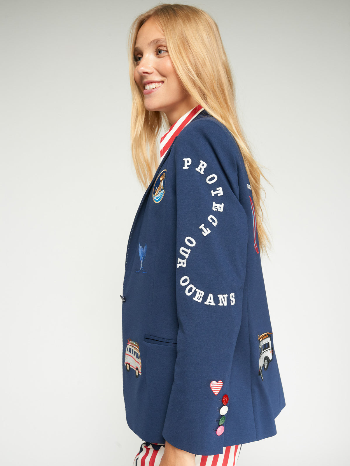 Vilagallo Navy Blue Surf Embroidered Jacket