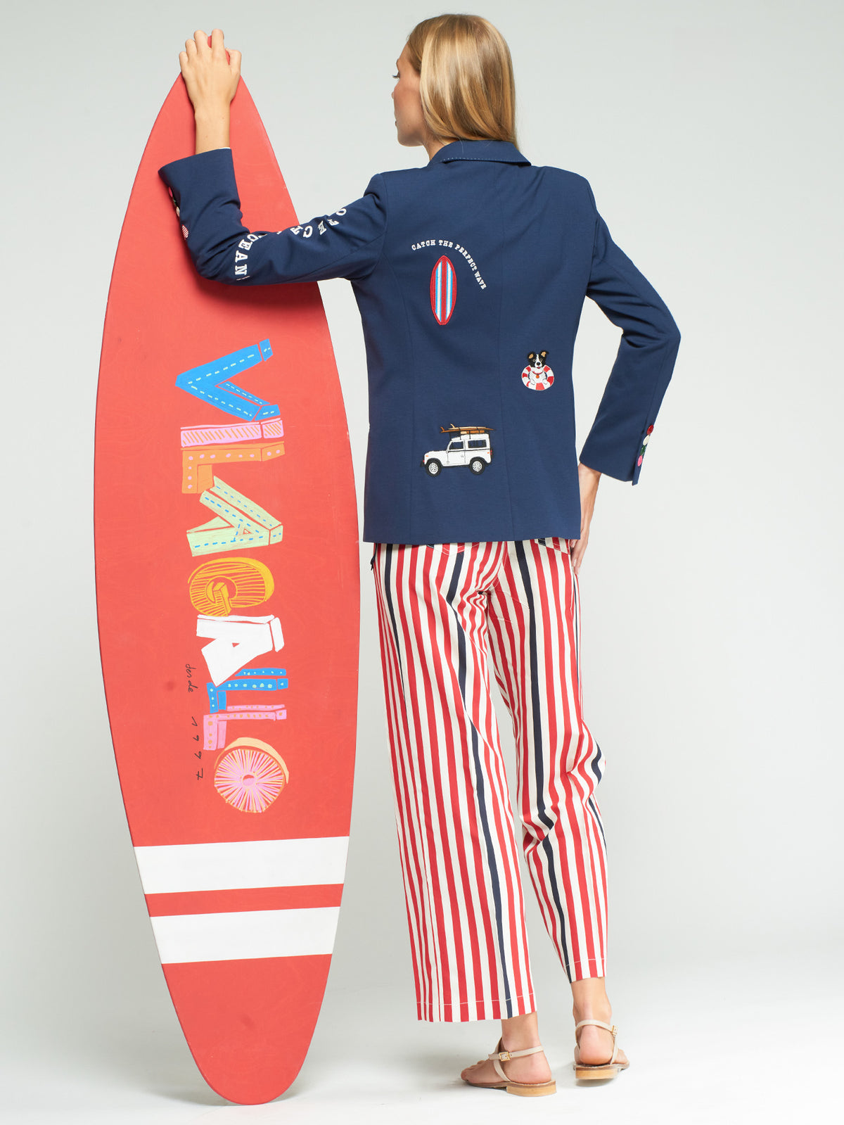 Vilagallo Navy Blue Surf Embroidered Jacket