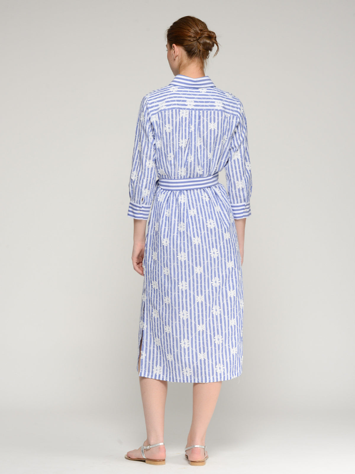 Vilagallo Blue And White Striped Cotton Shirt Dress