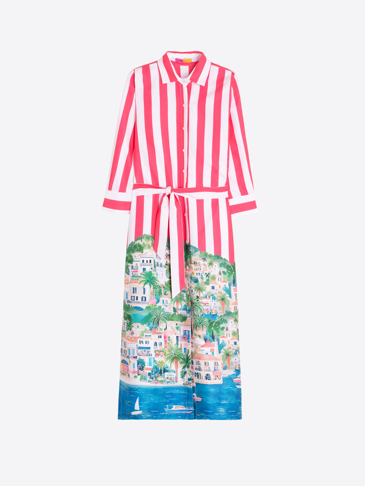 Vilagallo Coastal Printed Shirt Maxi Dress