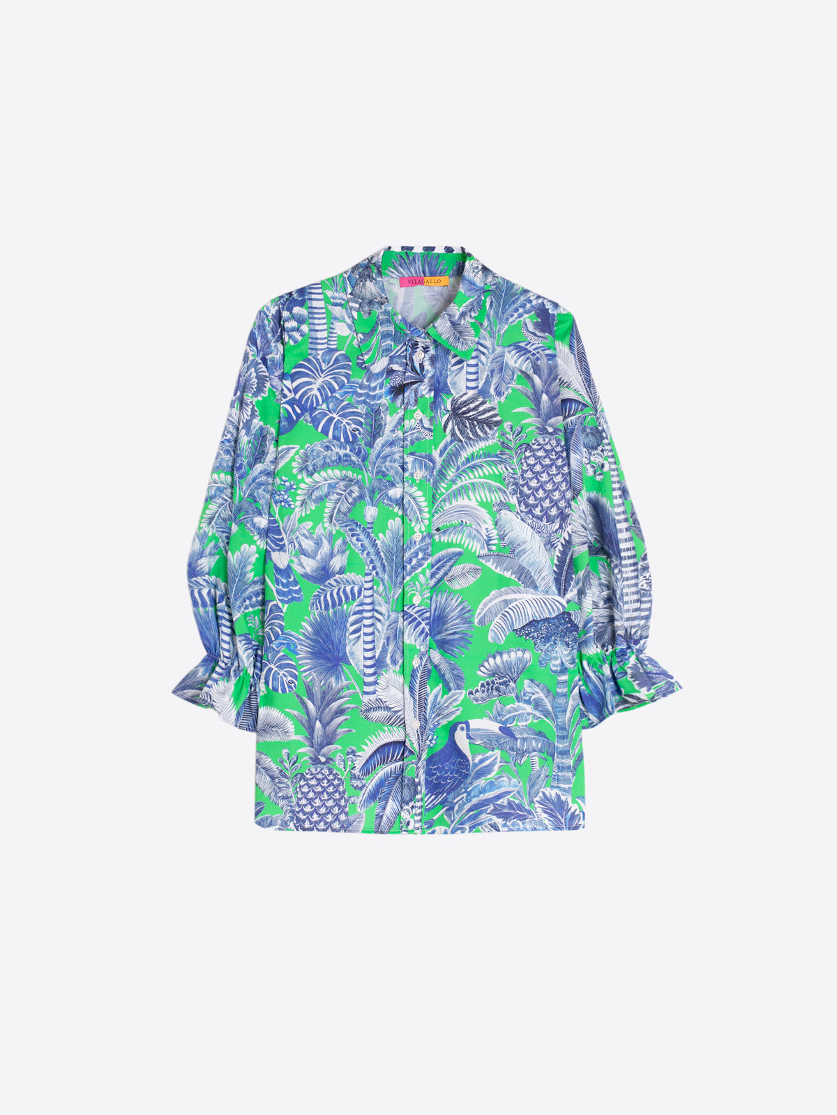 Vilagallo Blue And Green Tropical Print Cotton Shirt