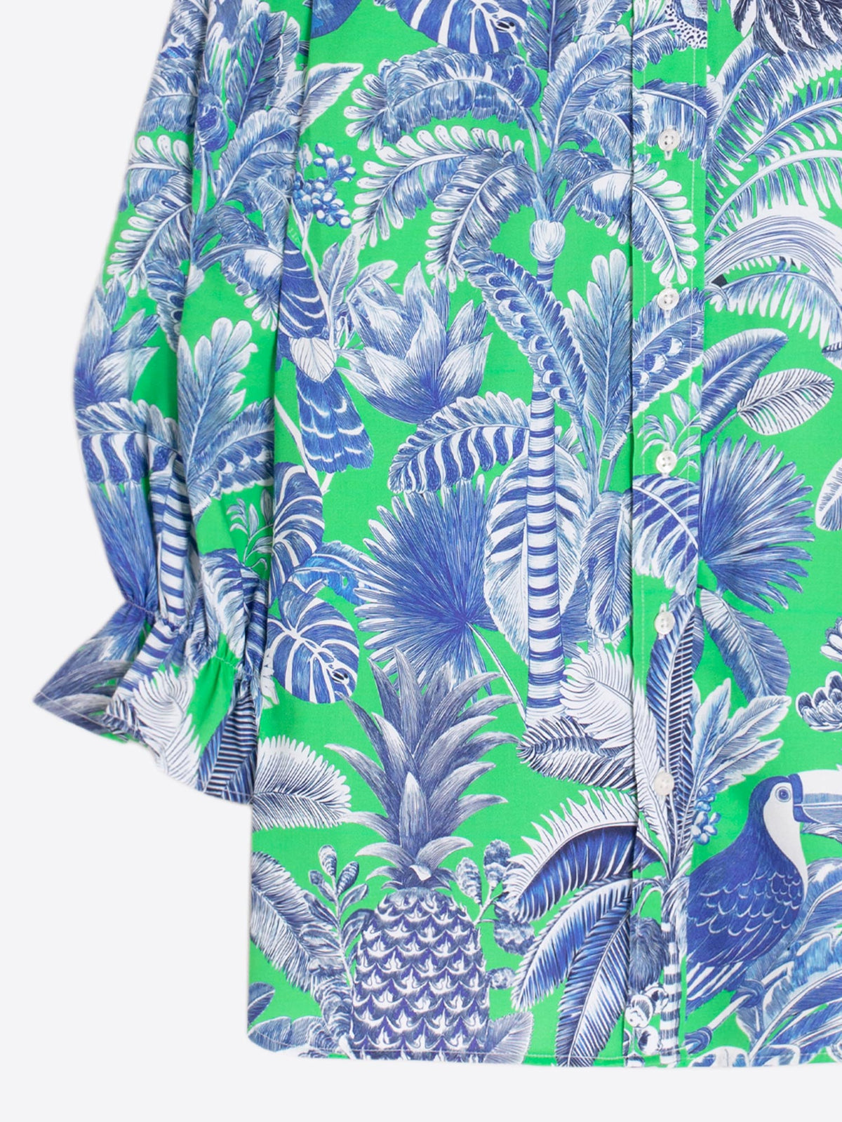 Vilagallo Blue And Green Tropical Print Cotton Shirt