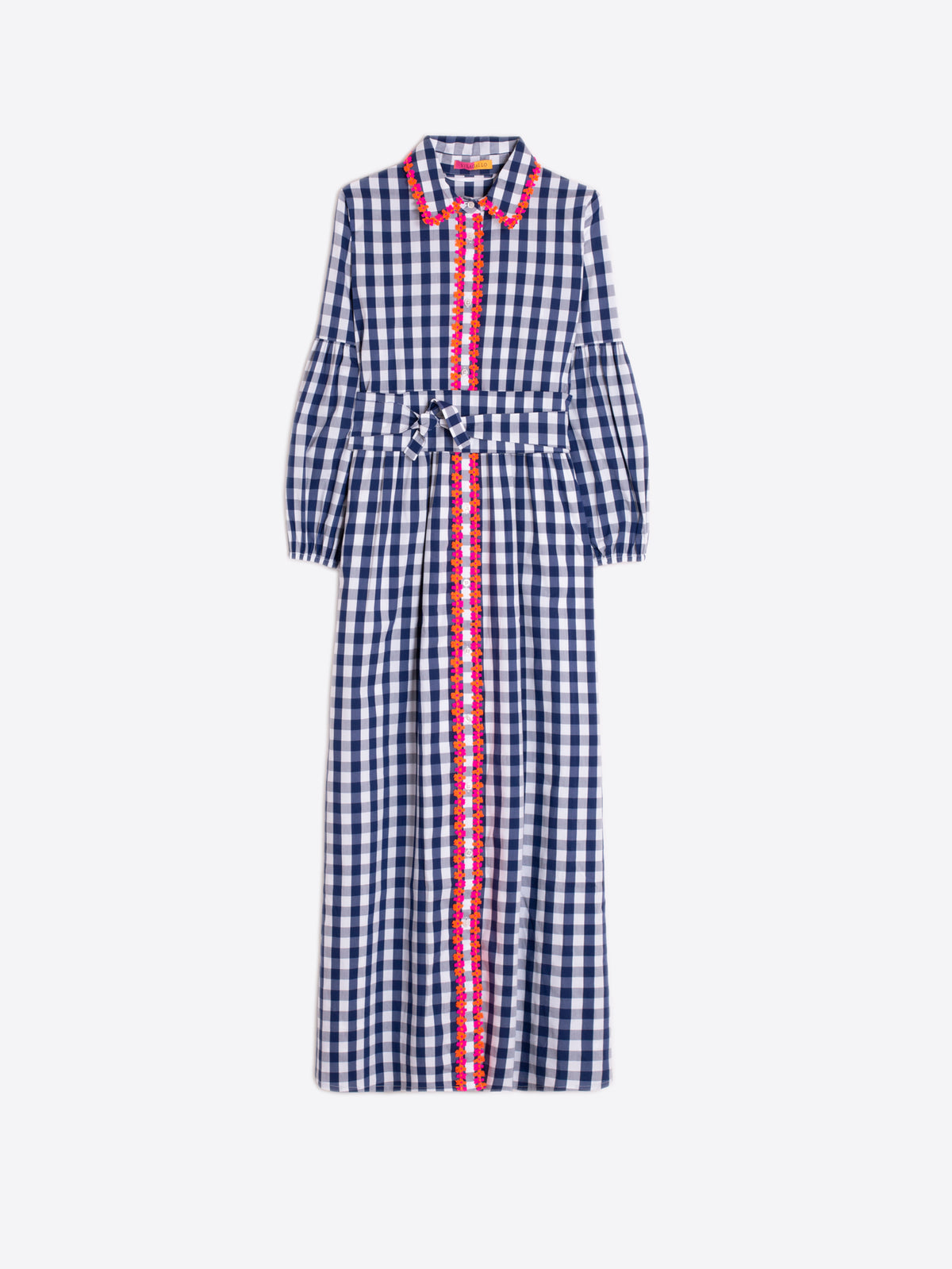 Vilagallo Gingham Midi Dress with Contrast Trim