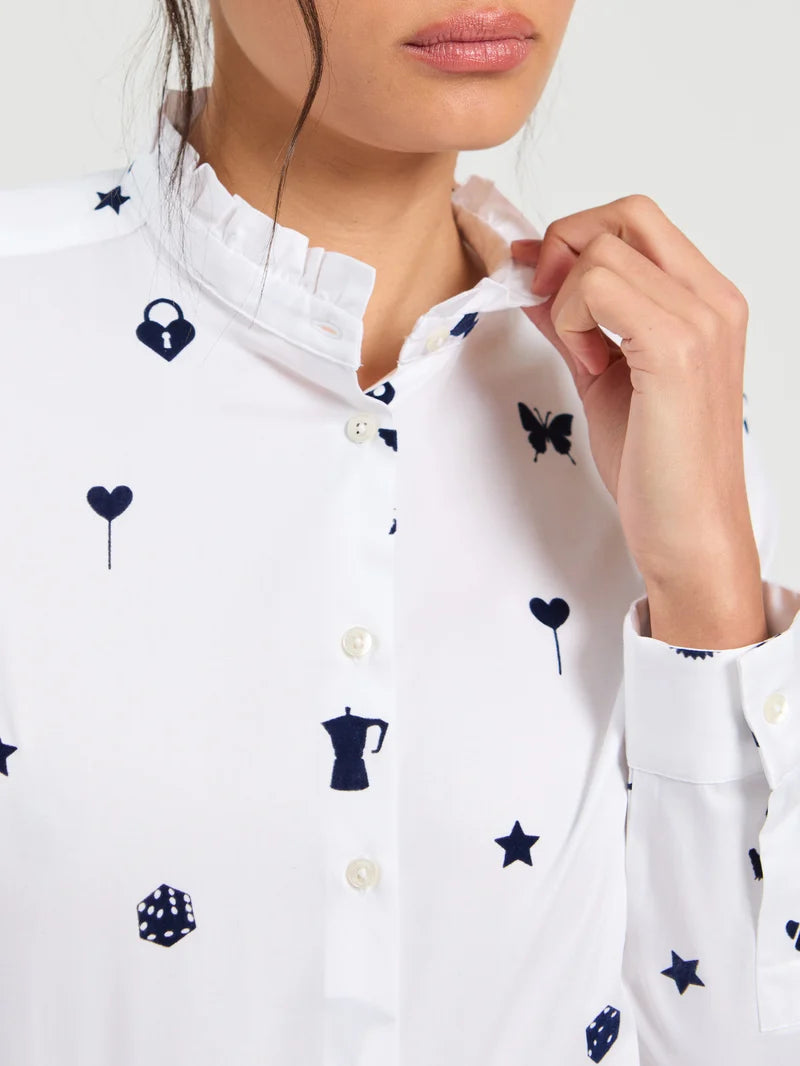 Vilagallo Andy Flocado Blanco Satin Cotton Shirt