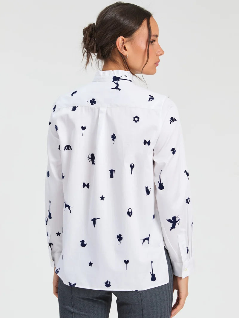 Vilagallo Andy Flocado Blanco Satin Cotton Shirt