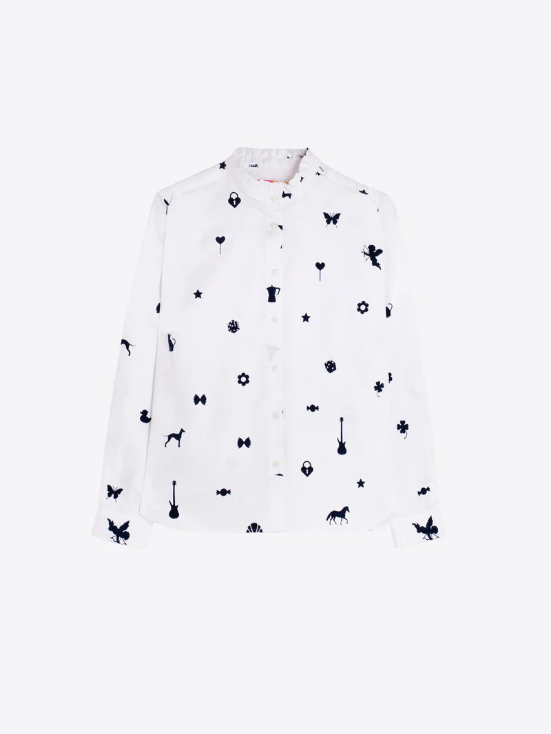 Vilagallo Andy Flocado Blanco Satin Cotton Shirt