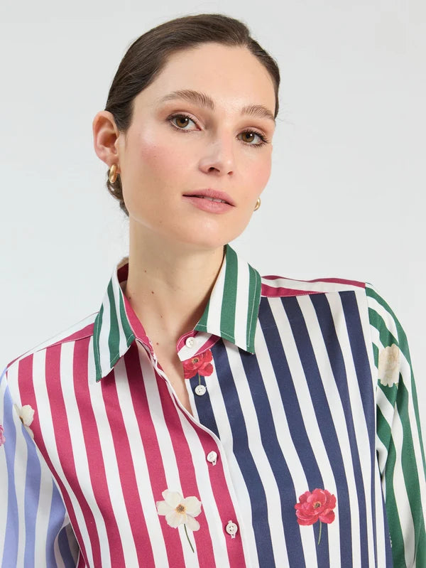 Vilagallo Multicoloured Striped Floral Shirt