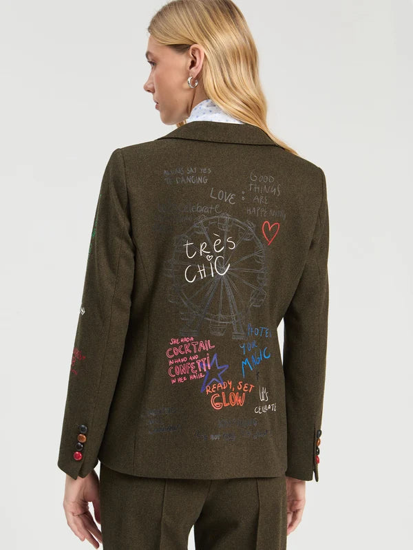 Vilagallo Green Graffiti Ferris Wheel Printed Blazer