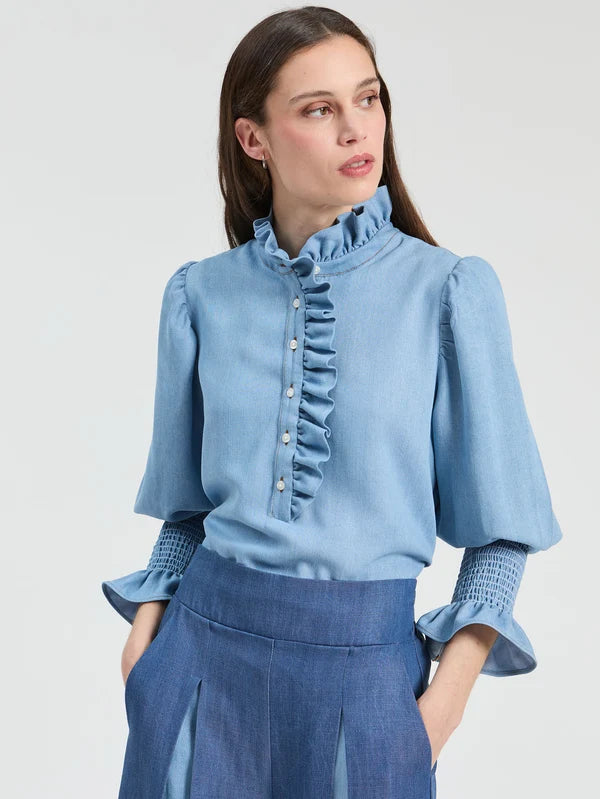 Vilagallo Sky Denim Shirt Blouse