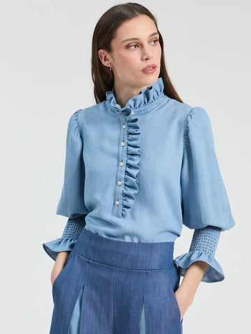 Vilagallo Sky Denim Shirt Blouse