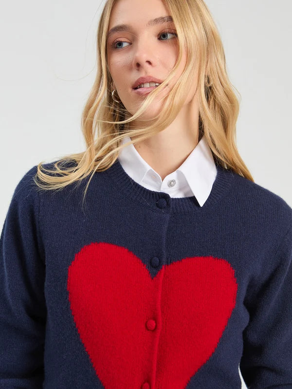 Vilagallo Intarsia Corazon Navy &amp; Red Heart Cardigan
