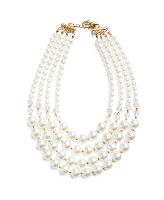 Access Fashion White Necklace With Four Levels Of Pearls