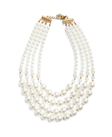 Access Fashion White Necklace With Four Levels Of Pearls