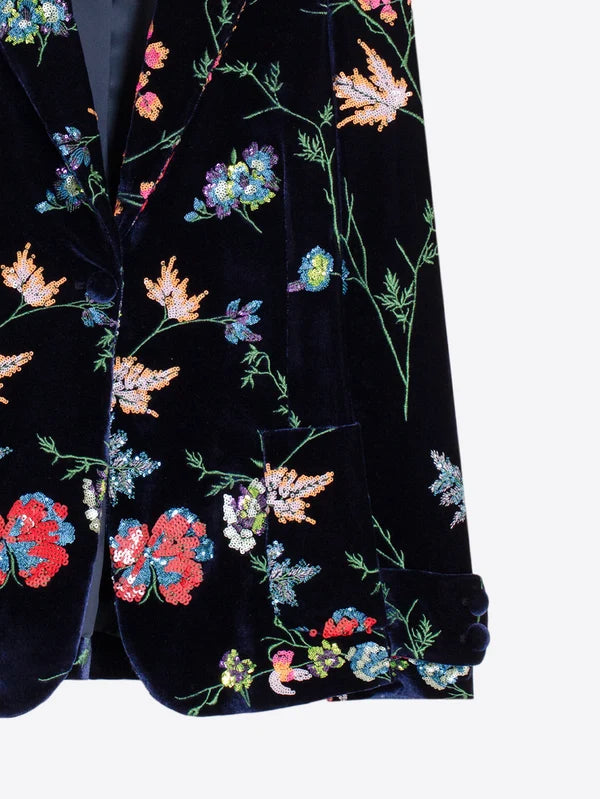 Vilagallo Sequin Floral Navy Jacket