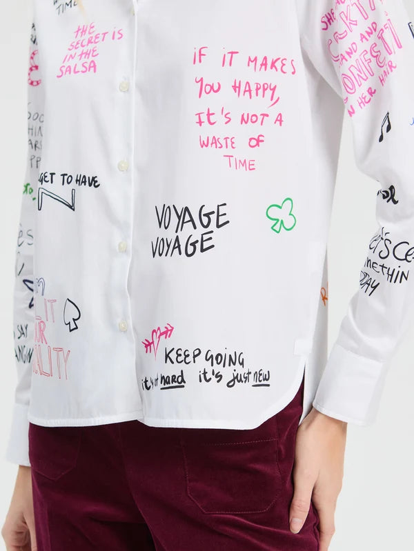 Vilagallo Isa White Ferris Wheel Print Cotton Shirt