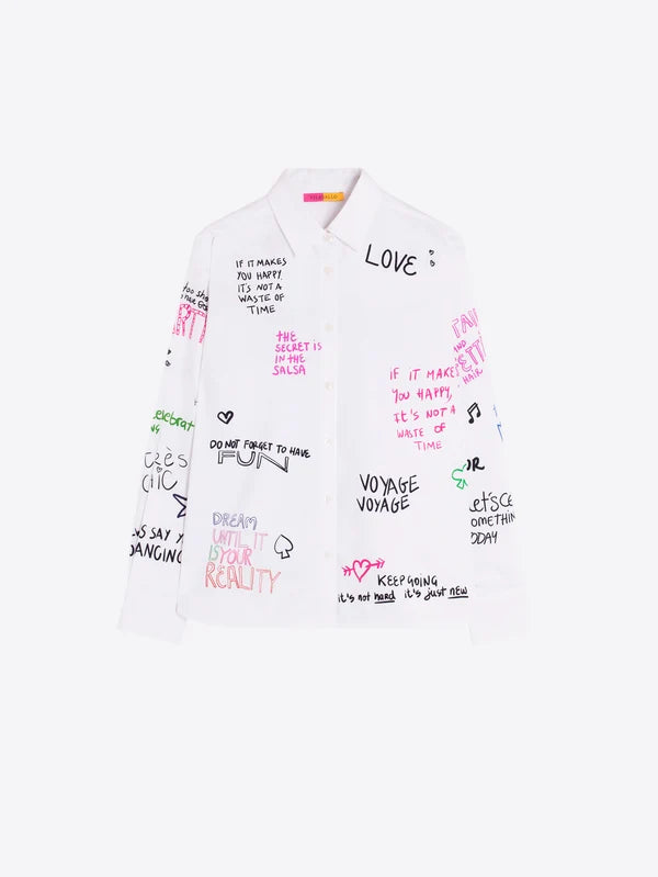 Vilagallo Isa White Ferris Wheel Print Cotton Shirt