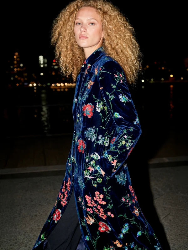 Vilagallo Ginebra Navy Floral Sequin Coat