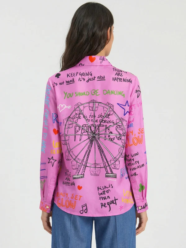 Vilagallo Noiria Silk Ferris Wheel Print Shirt