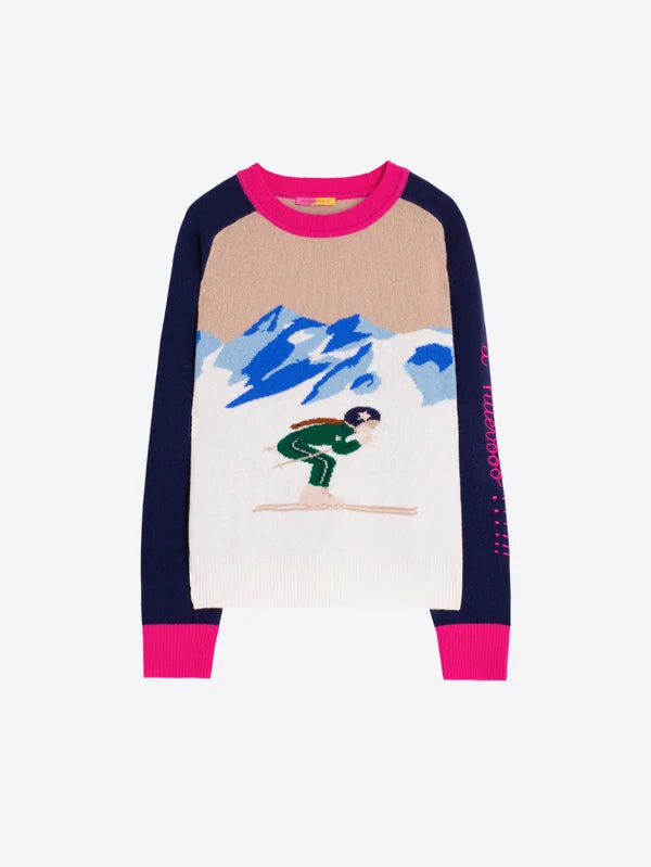 Vilagallo Ecru Navy &amp; Pink Ski Wool Jumper
