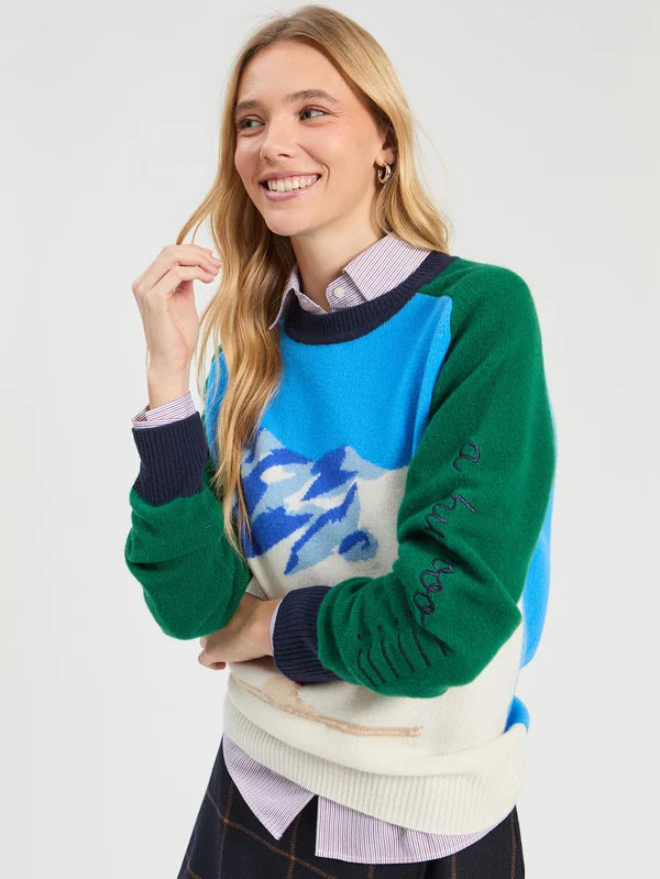 Vilagallo Embroidered Navy &amp; Green Ski Jumper