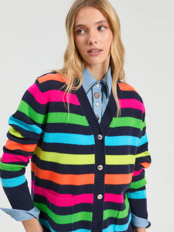 Vilagallo Alina Striped Wool Cardigan - V Neck