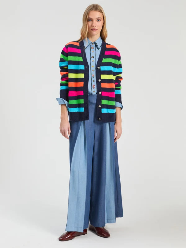Vilagallo Alina Striped Wool Cardigan - V Neck