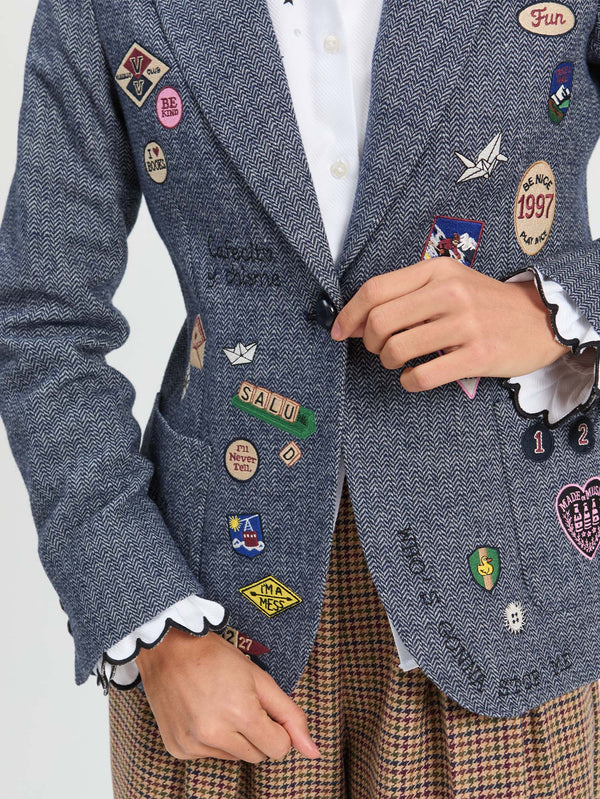 Vilagallo Hilary Embellished Blue Wool Embroidered Jacket