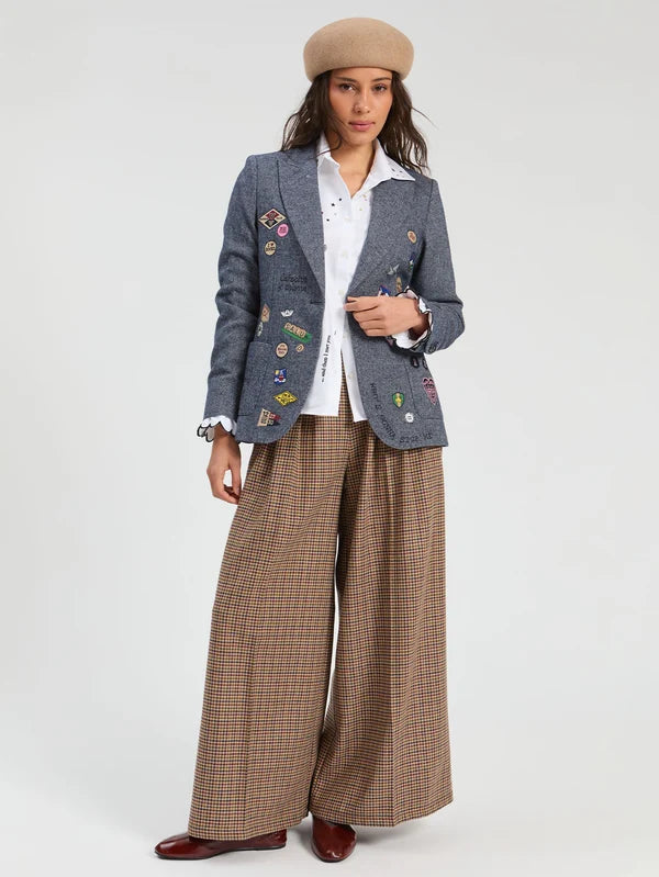 Vilagallo Hilary Embellished Blue Wool Embroidered Jacket