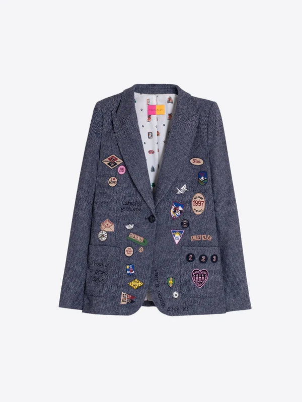 Vilagallo Hilary Embellished Blue Wool Embroidered Jacket