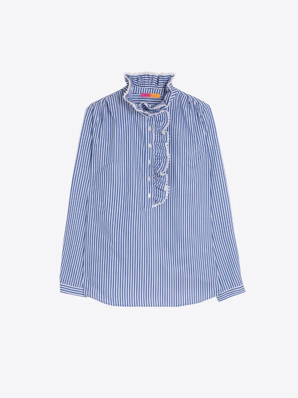 Vilagallo Teal Striped Cotton Shirt