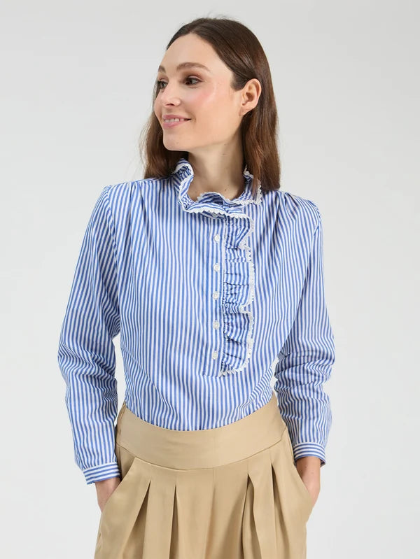Vilagallo Teal Striped Cotton Shirt
