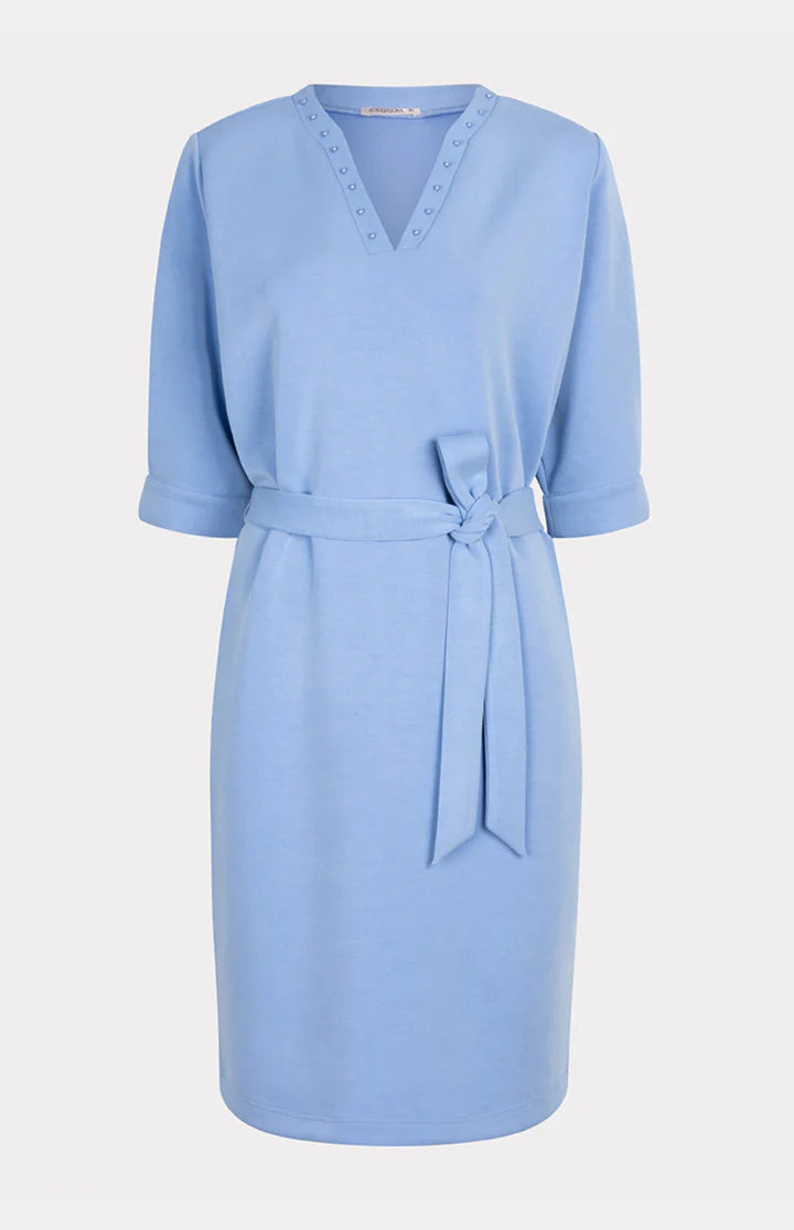 Esqualo Sky Blue V Neck Cotton Dress