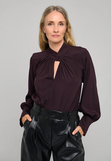 Dea Kudibal Madeline Berry Wine Blouse With Drape Detail