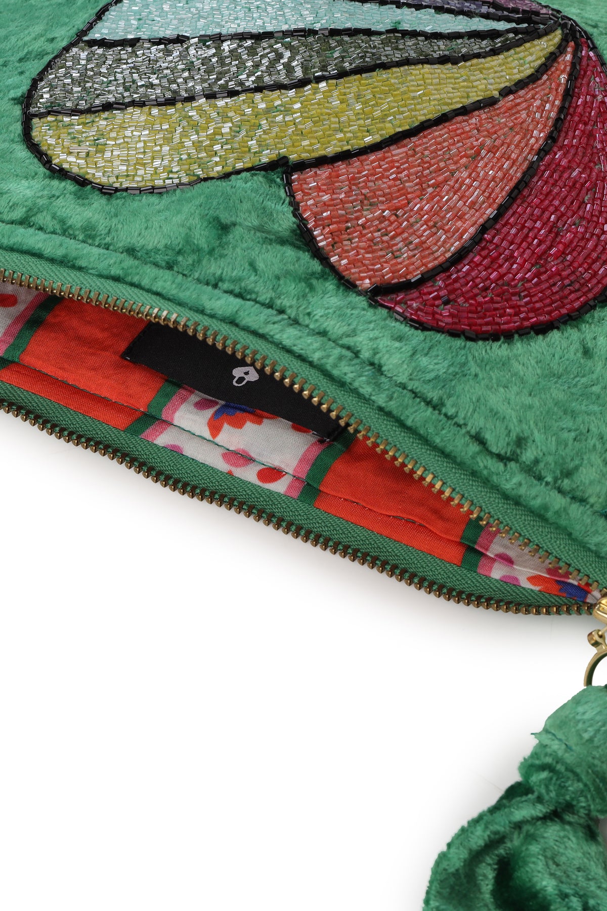 Emily Lovelock Heart Jelly Bean Green Viscose Velvet Pochette