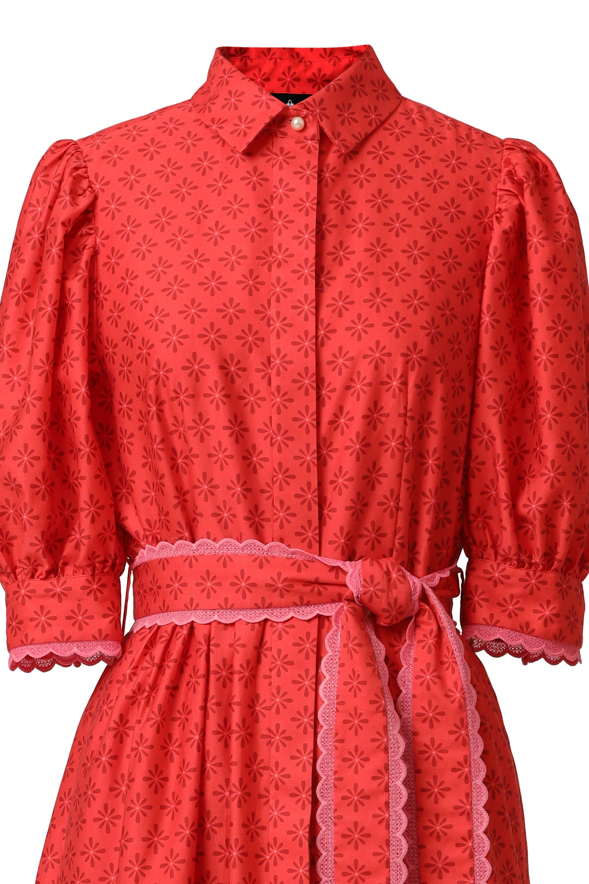 Emily Lovelock Veronica Organic Cotton Satin Flame Scarlet Red Top