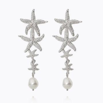Caroline Svedbom Falling Sea Star Earrings Rhodium Pearl