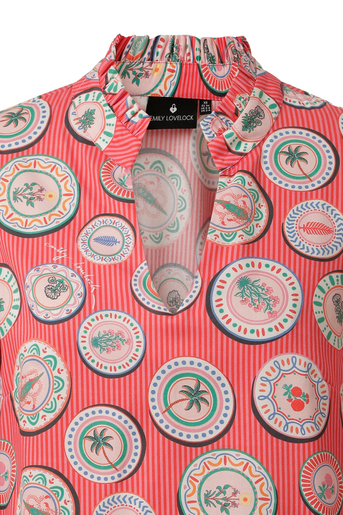 Emily Lovelock Flame Scarlett Red Hailey Print Blouse