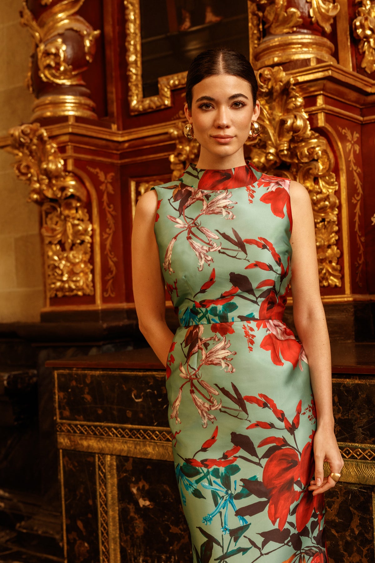 Matilde Cano Mikado Verde Dress With Detachable Belt