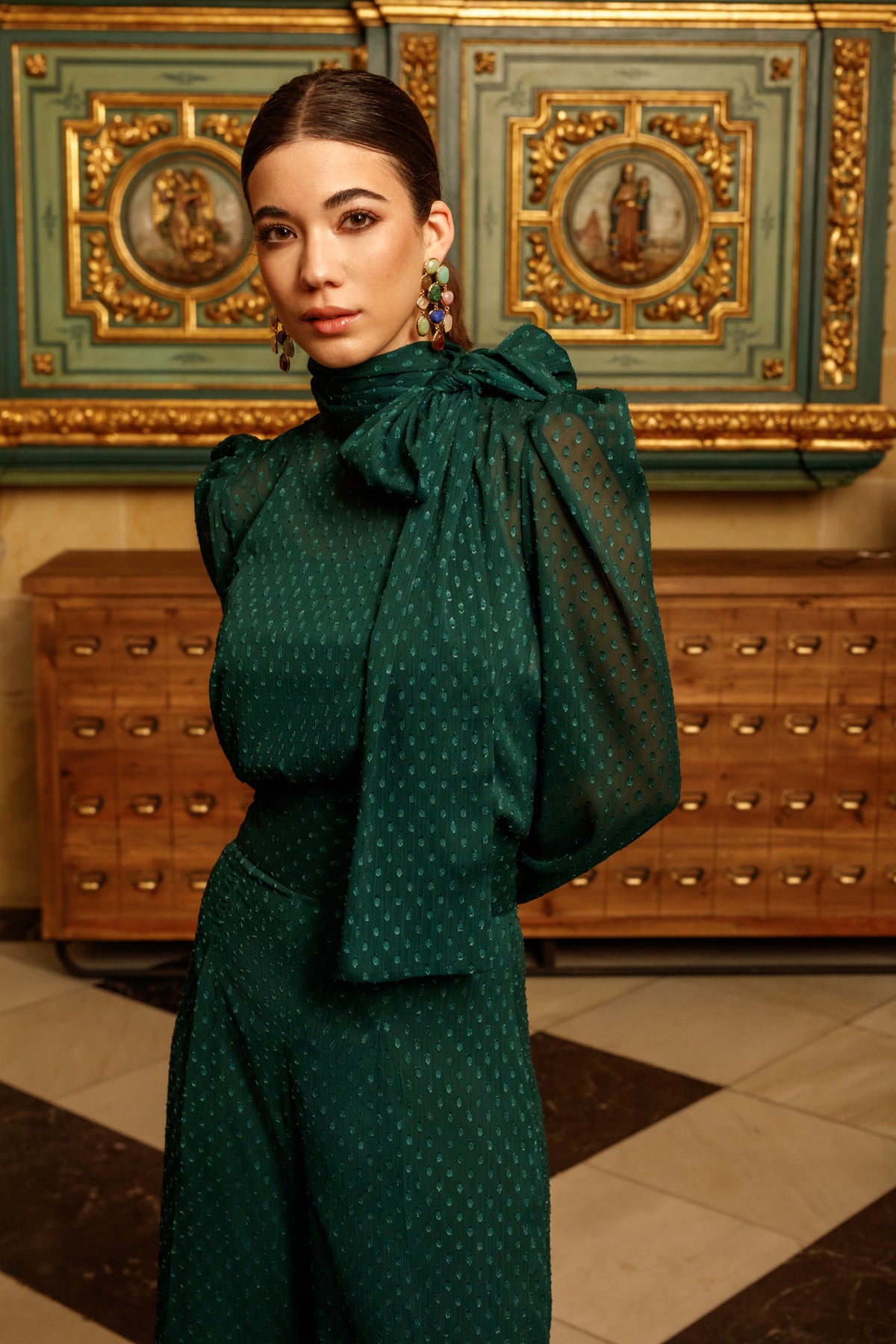 Matilde Cano  Verde Pantalon Gasa Outfit Set