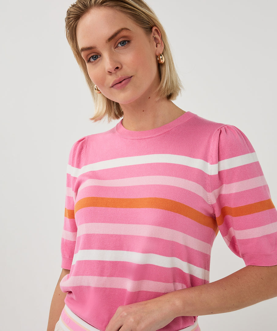 Esqualo Rose Striped Short Sleeved Sweater