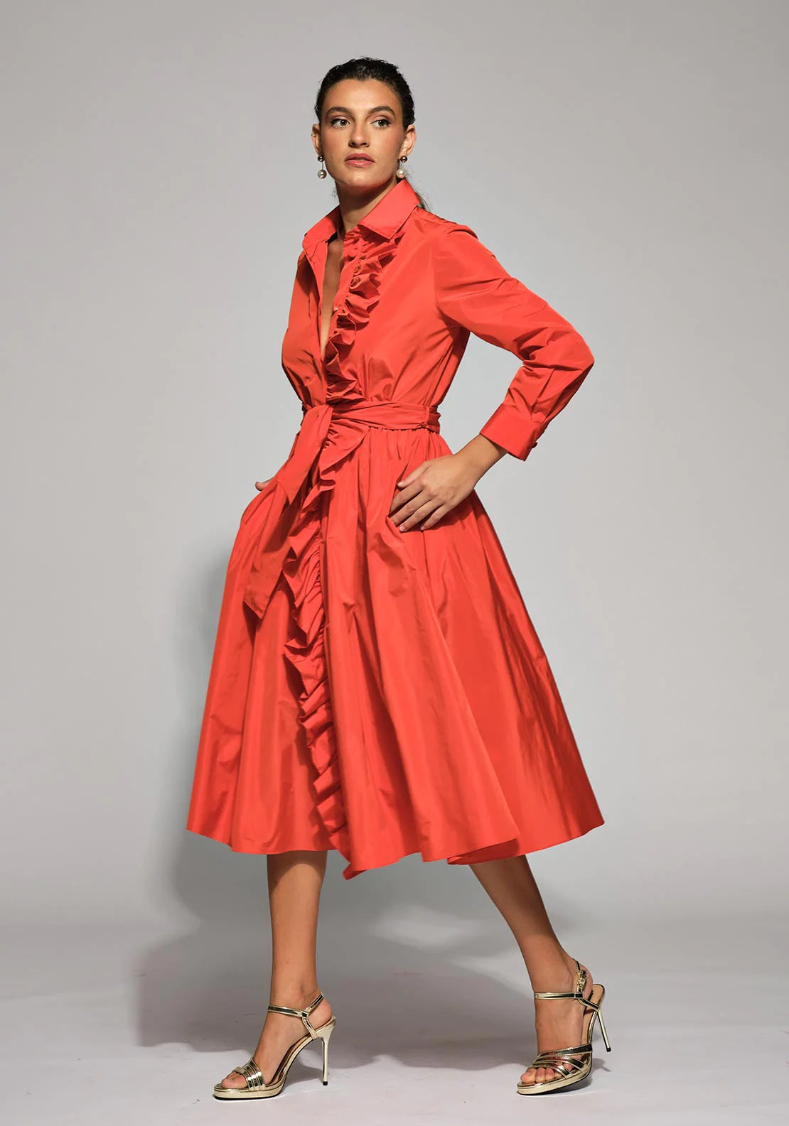 Moskada Orange Taffeta Knee Length Angela Dress