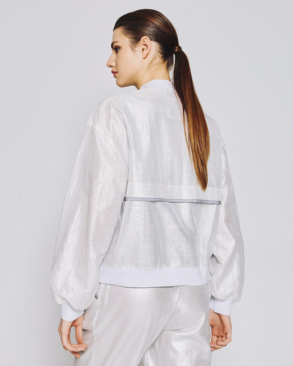 Access Fashion Silver Metallic-Effect Bomber Jacket
