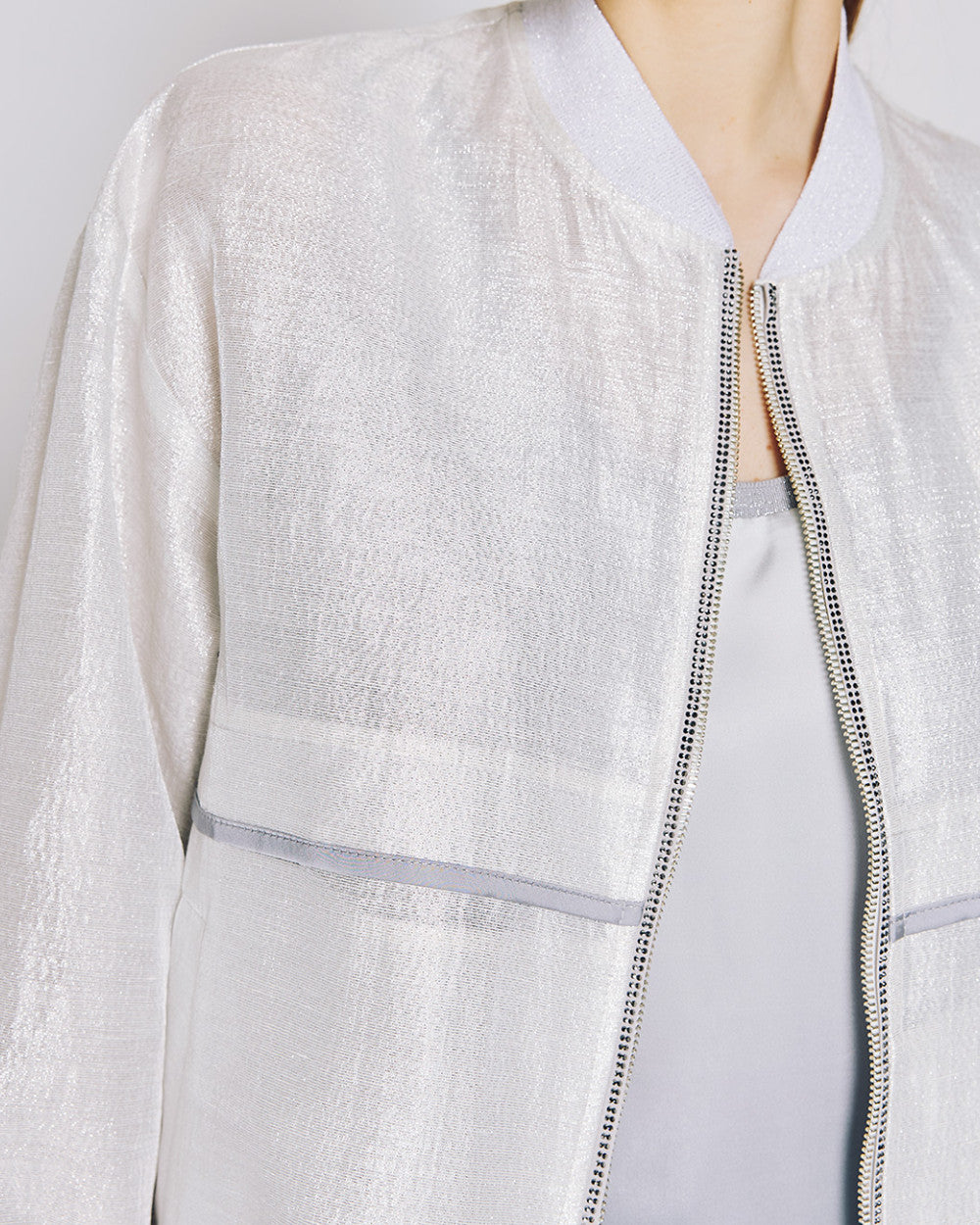 Access Fashion Silver Metallic-Effect Bomber Jacket