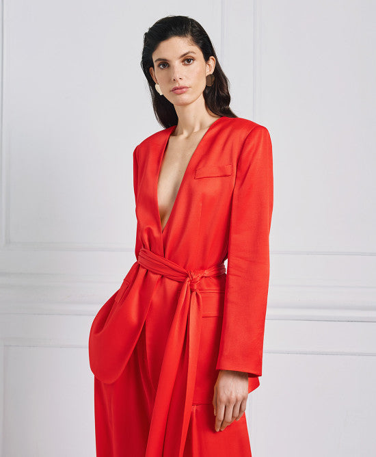 Access Fashion Red Satin Blazer With Scarf