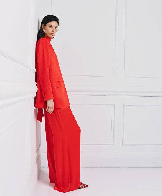 Access Fashion Red Satin Blazer With Scarf