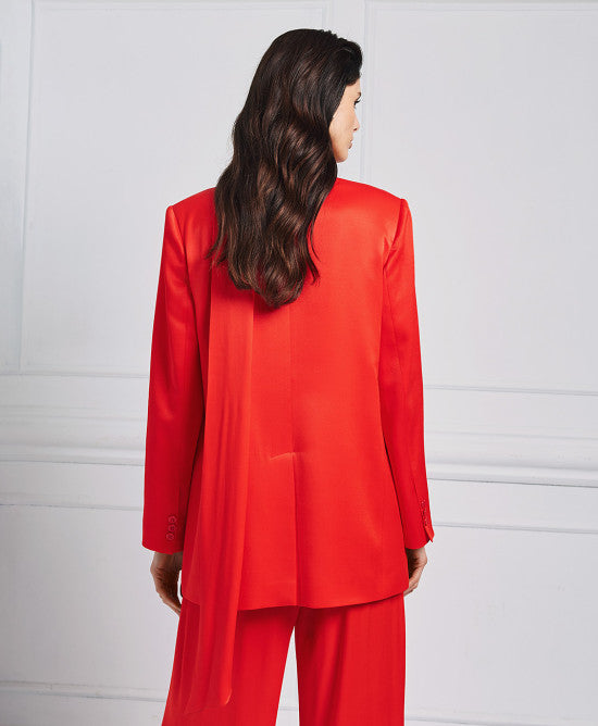 Access Fashion Red Satin Blazer With Scarf